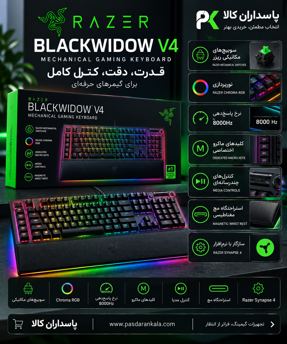 کیبورد ریزر مدل  استوک در حد نوBlackWidow V4